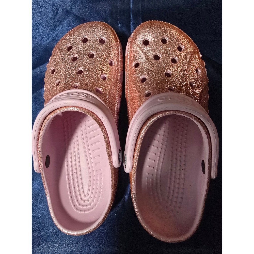 Crocs Classic Glitter Clog Rose Gold Pink Sparkly Shoes Womens 9 Mens 7